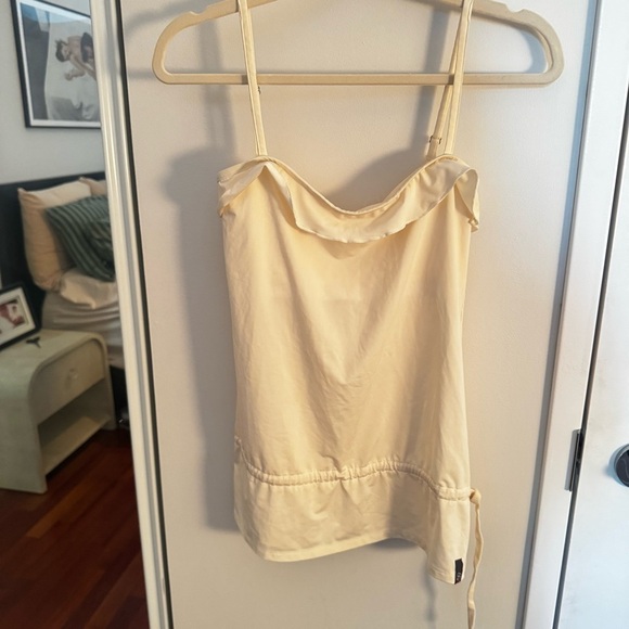 Splits 59 Tops - Splits59 Cream Ruffle Neck Built-In Bra Tank | Waist Tie | Size M